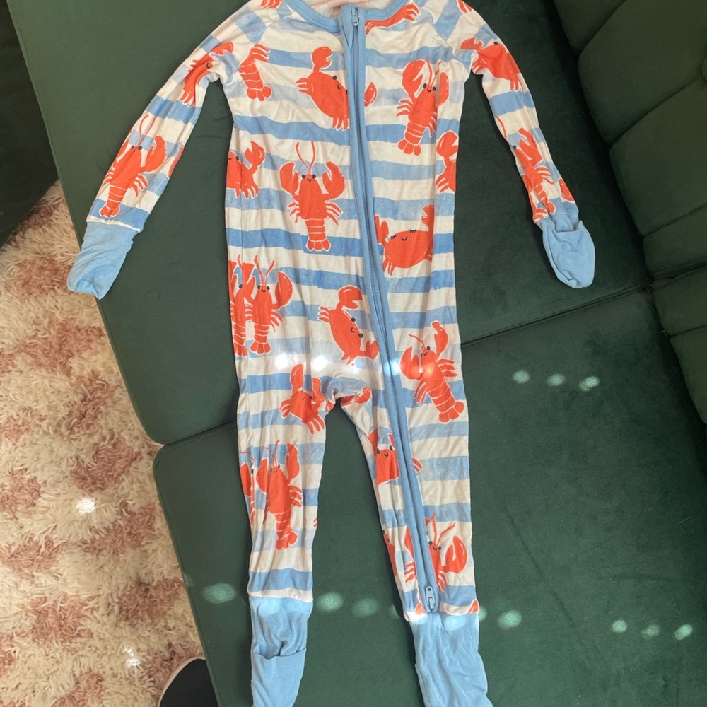 Little Sleepies 6-12 Mo Striped Footie with Red Lobster Print